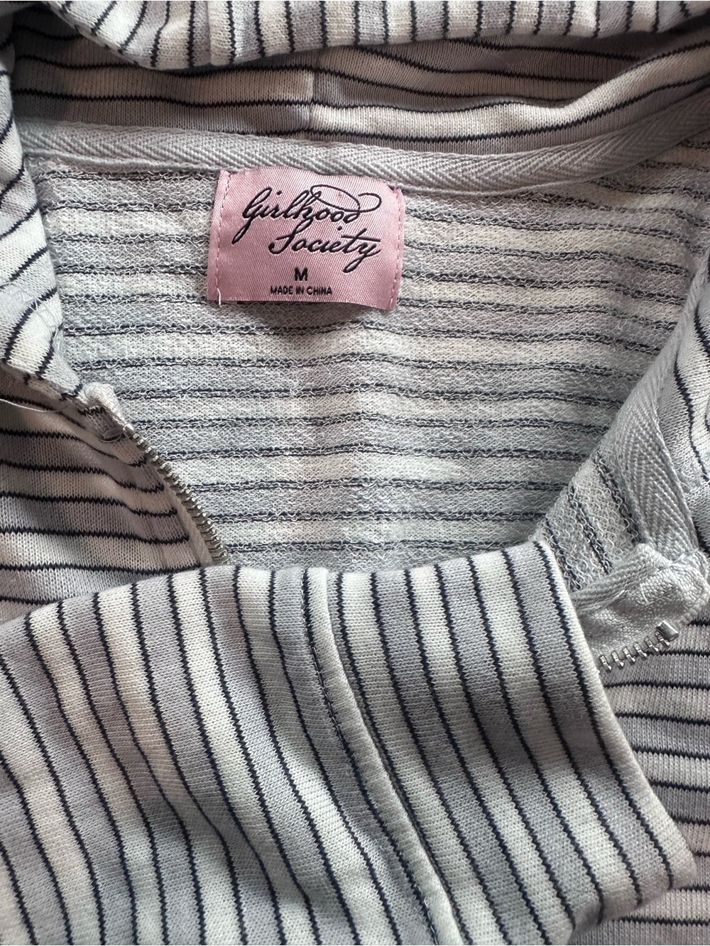 Women's Gray Striped Zip Hoodie